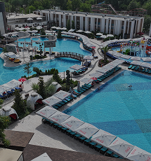 Aerial view of the 'More' water complex with pools and lounge areas